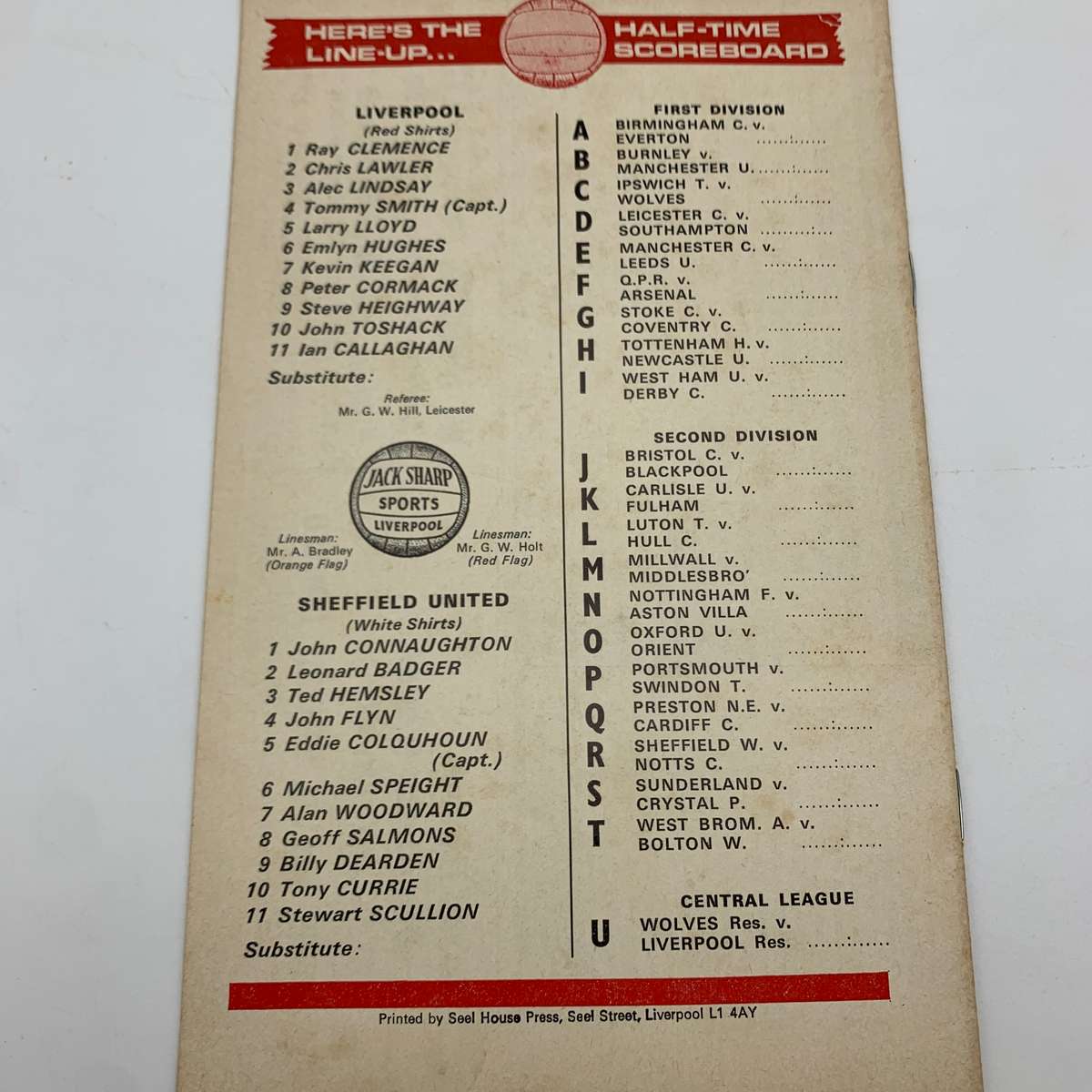 Soccer  '1973 Liverpool vs Sheffield United' Official Programme