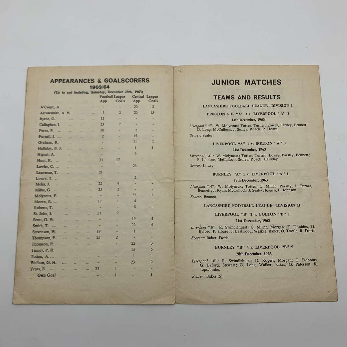 Soccer  '1964 Liverpool vs Derby County' Official Programme