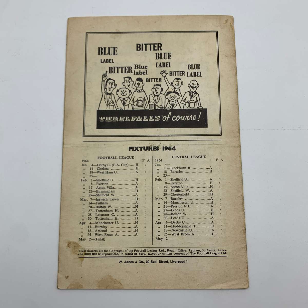 Soccer  '1964 Liverpool vs Derby County' Official Programme