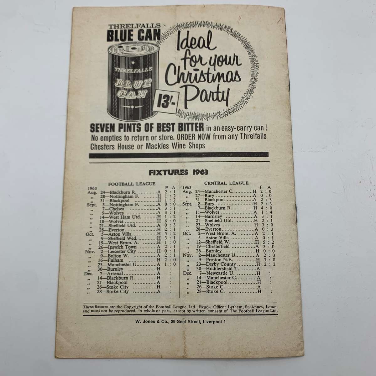 Soccer  '1963 Liverpool vs Burnley' Official Programme