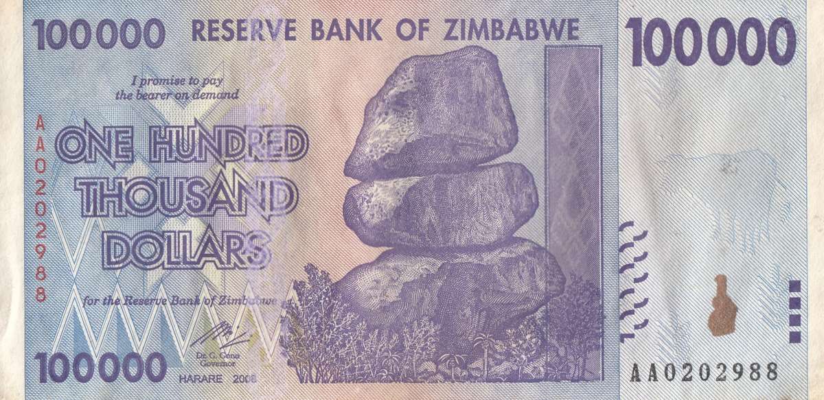 ONE HUNDRED THOUSAND DOLLARS       ZIMBABWE        AA0202988      SET084