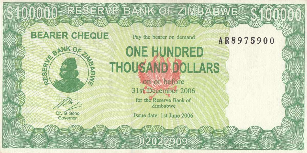 ONE HUNDRED  THOUSAND  DOLLARS     BEARER  CHEQUE     AR8975900        SET084