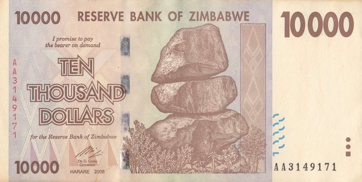 TEN THOUSAND DOLLARS       ZIMBABWE       AA3149171      SET089