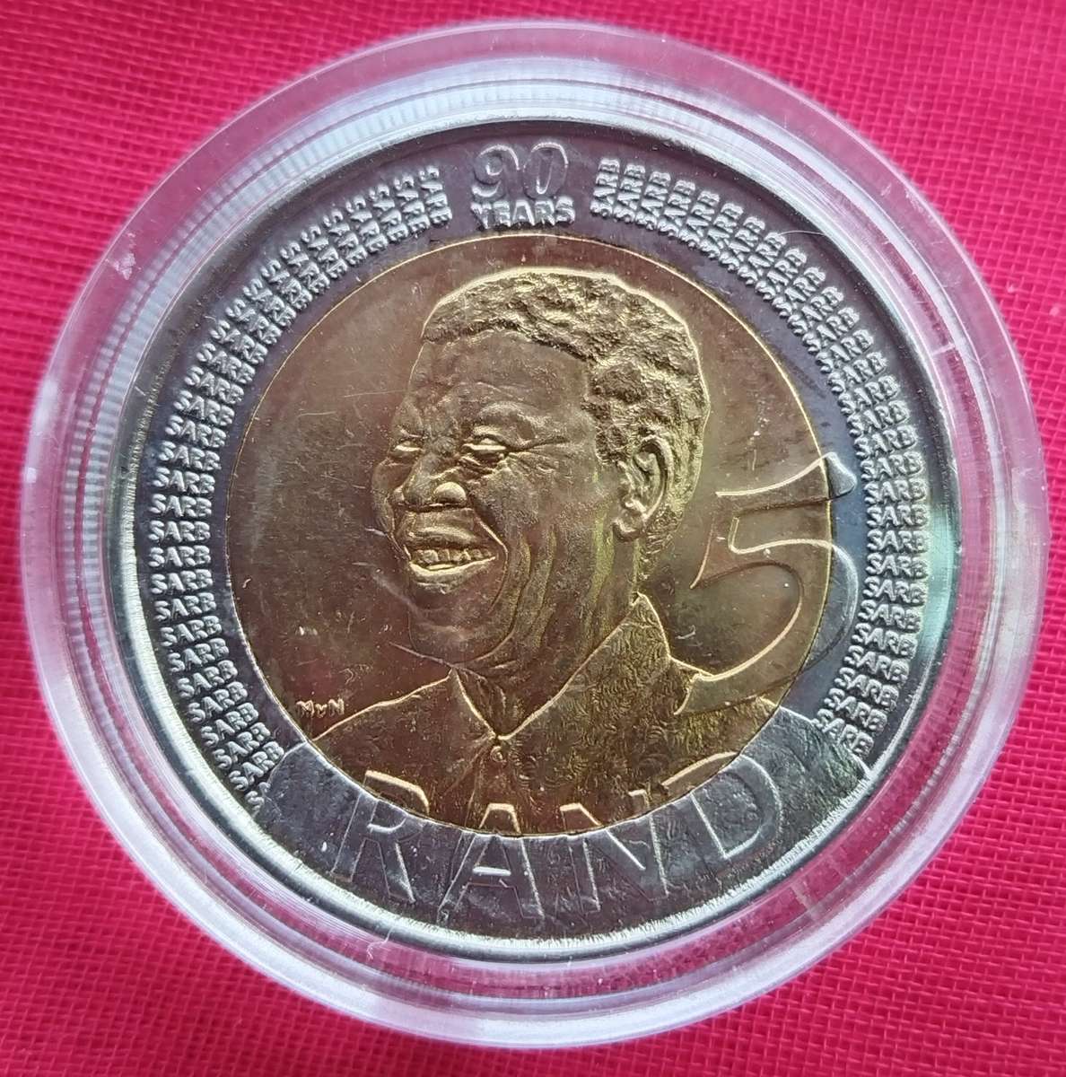 2008     MANDELA 90TH BIRTHDAY R5 IN COIN HOLDER   17510