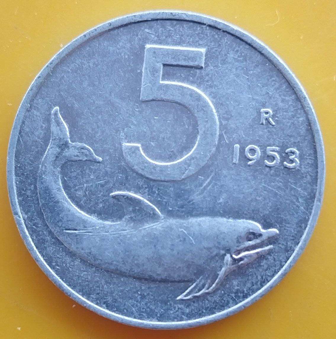 1953   5 Lire     ITALY         SUN18364