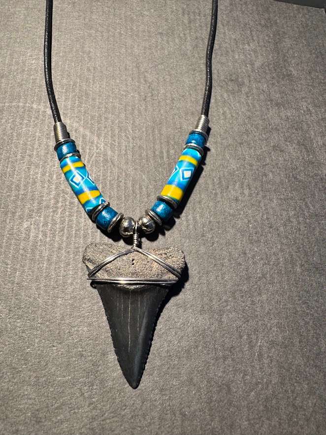 Great White FOSSIL SHARK TOOTH PENDANT NECKLACE 34 mm large size