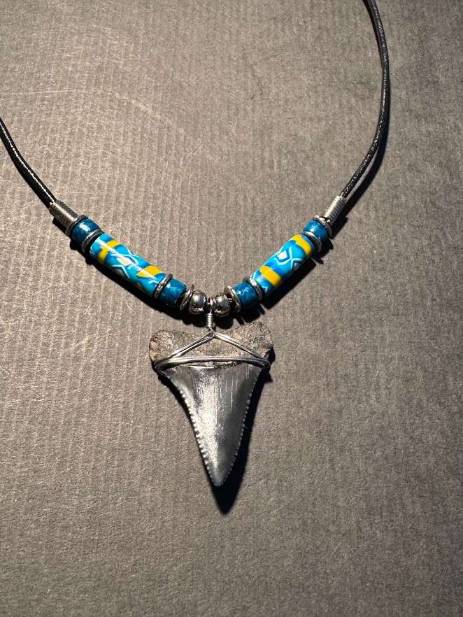 Great White FOSSIL SHARK TOOTH PENDANT NECKLACE 34 mm large size