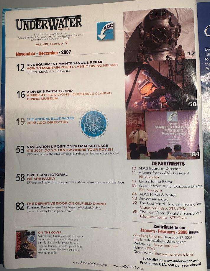 Underwater Nov/Dec 2007 ADCI Diving magazine Direectory