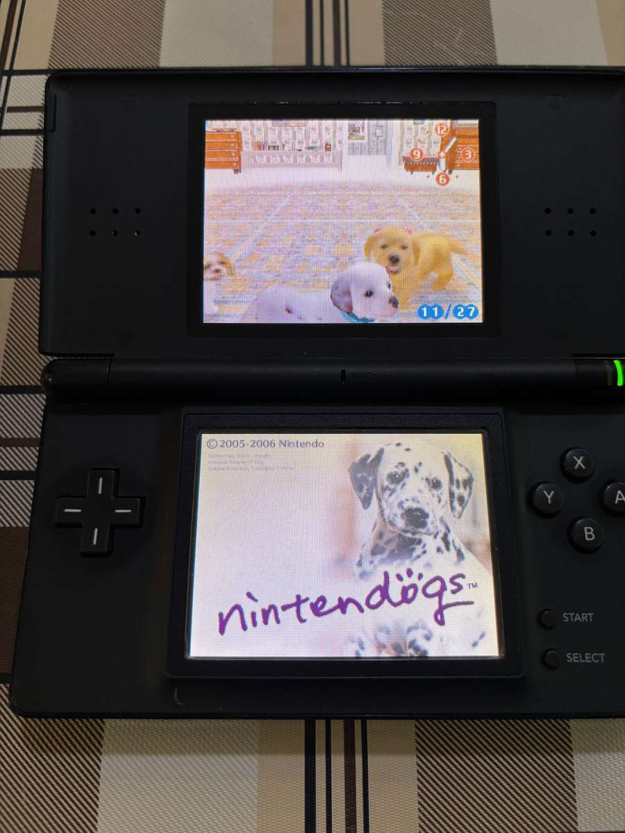 black Nintendo DS Lite with charger, stylus & free game
