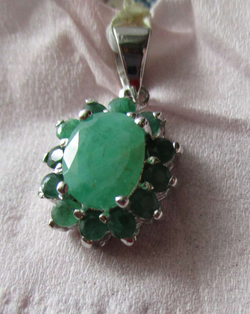 925  Sterling Silver and Genuine  Emeralds Pendant