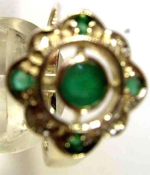 925 -Sterling Silver  Genuine Emeralds and Diamonds Ring