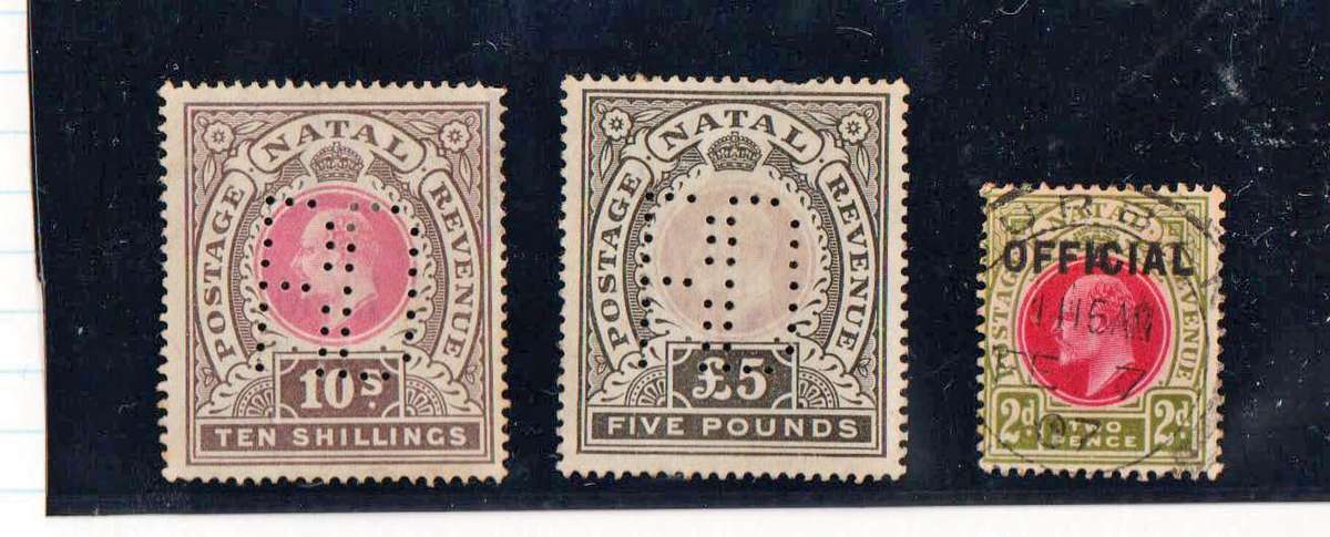NATAL-ED 7TH-5 POUND FISCAL USED,POSTAL USED CV R50 000-PLUS 10/ FISCAL & 2D OFFICIAL-SCARCE