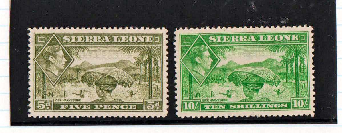 SIERRA LEONE 1938 KGV-5D AND 10 SHILLINGS FINE MM-SG 194 AND 199-CV R940.00