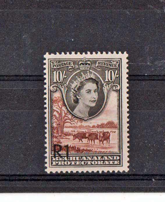 BECHUANALAND 1961 QEII-R1 SURCHARGE ON 10 SHILLING,BOTTOM LEFT CNR-FINE LMM-CV R1000.00-SACC 163A