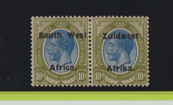 SWA-1926 KGV TEN SHILLING PAIR-VERY FINE LMM-TYPE VIA-SACC 62-CV R6000.00-SCARCE PAIR
