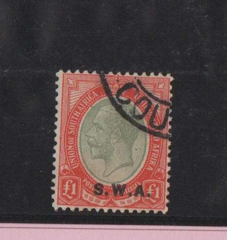 SWA 1927 KGV ONE POUND OVPT S.W.A.-SG 57 CV R3900-VF USED
