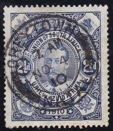 UNION SA - 1910 KGV, 1ST STAMP ISSUE, GREYTOWN 1ST DAY CANCEL (NOV 4 1910) - FINE USED