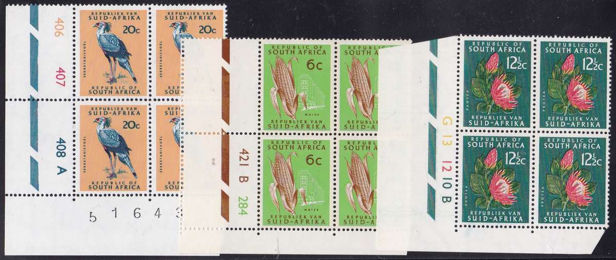 RSA - 1ST DEF ISSUE, 6c + 12&1/2c + 20c CONTROL BLOCKS - ALL FINE U/M