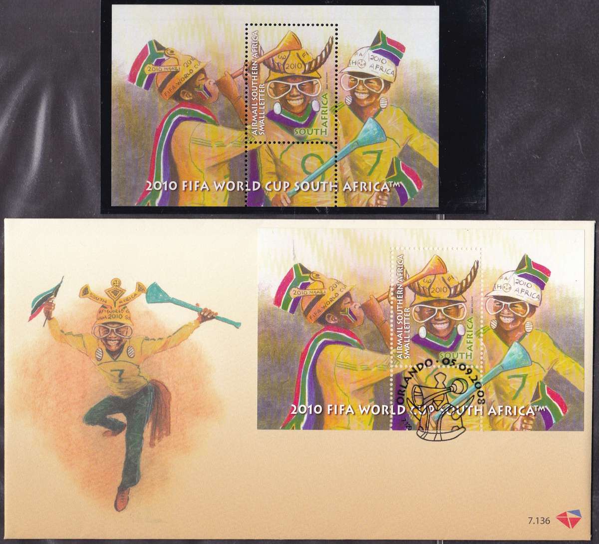 RSA - 2010 FIFA WORLD CUP SOUTH AFRICA, FDC 7.136 WITH U/M MINISHEET - ALL FINE