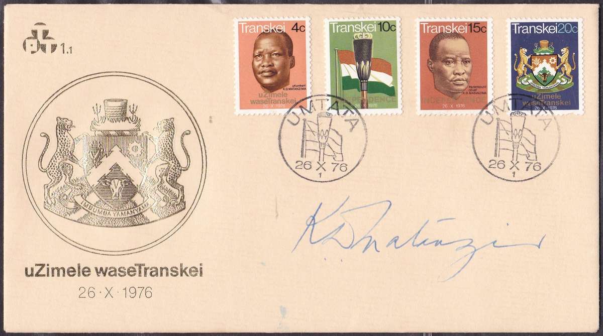 TRANSKEI - INDEPENDENCE FDC 1.1, SIGNED BY PRESIDENT K.D. MATANZIMA - FINE