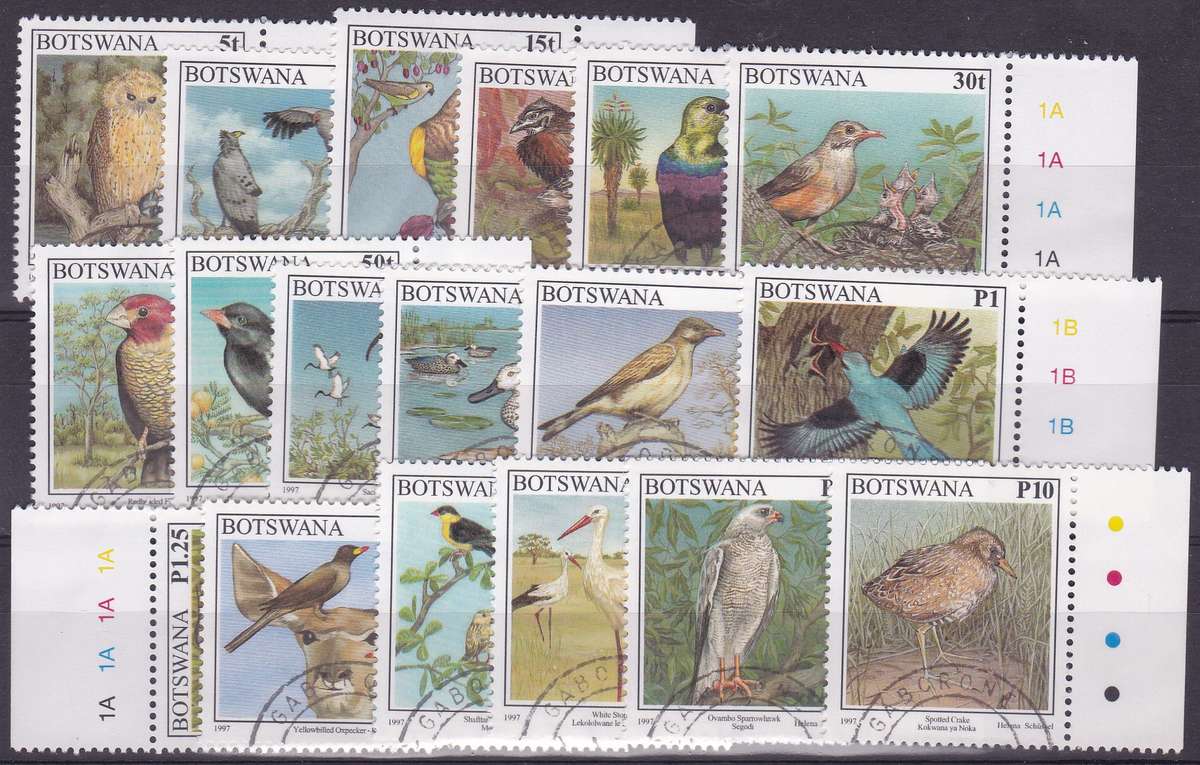 BOTSWANA - 1997 BIRDS, FINE USED/CTO SET OF 18 SINGLES TO P10 - CV:R510