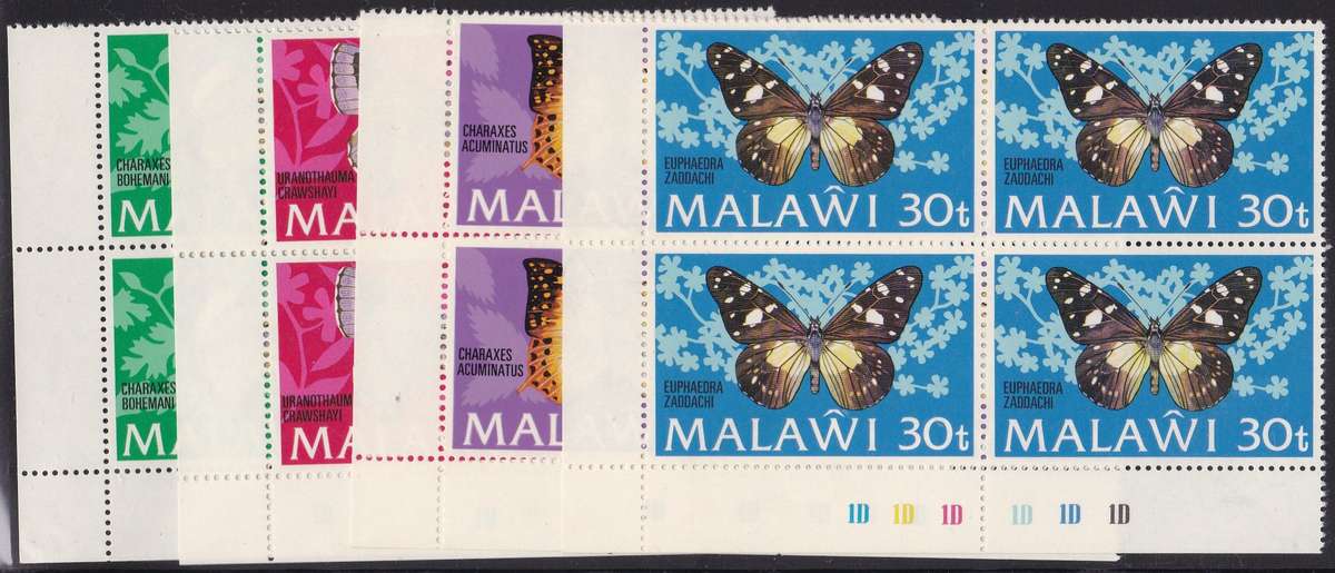 MALAWI - 1973 BUTTERFLIES, SET OF 4 CONTROLS 1D, FINE U/M - CV:R1600