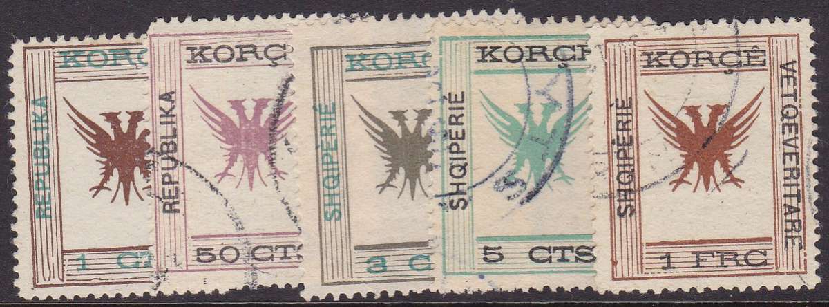ALBANIA - KORCE, ASSORTED M/M + USED SINGLES TO 1FR, ALL FINE - CV:R840