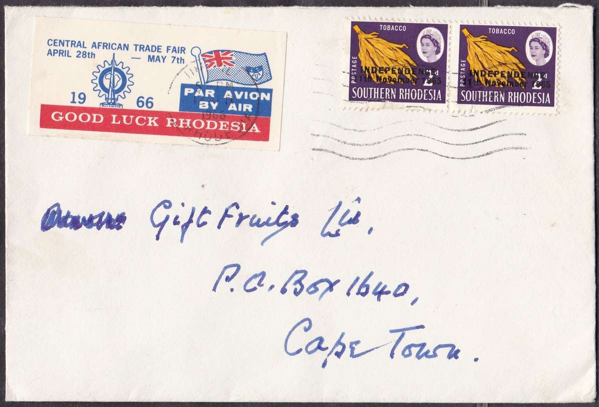 RHODESIA - TRADE FAIR COVER, WITH 'GOOD LUCK RHODESIA' LABEL TIED TO COVER - FAIR
