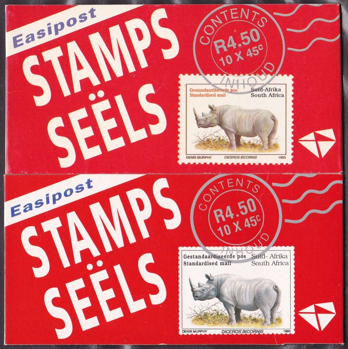 RSA - 2 X EASI POST RHINO BOOKLETS, DATED 93/3 ON FLAP, 1 X NO.18 + 1 X NO NUMBER ON FLAP - U/M