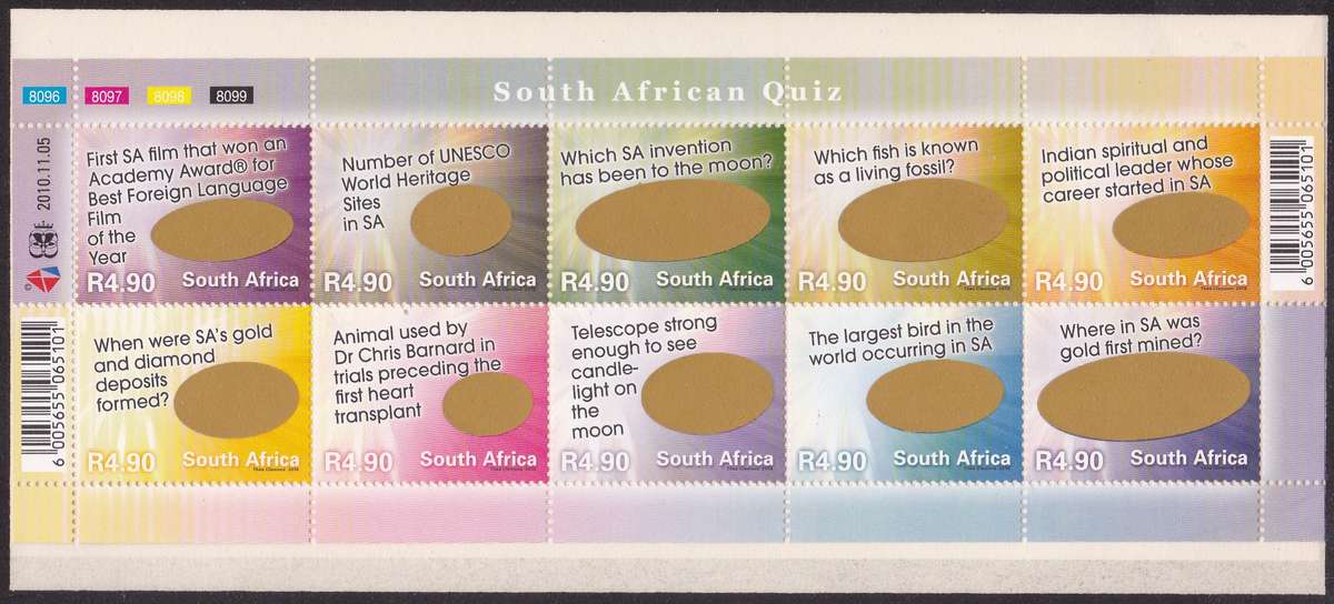 RSA - SOUTH AFRICAN QUIZ, FULL SHEET - FINE U/M