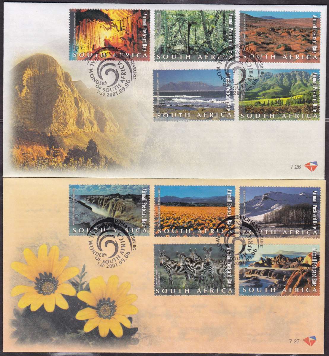 RSA - NATURAL WONDERS OF SOUTH AFRICA, FDC SET 7.26 + 7.27 - FINE AS NEW
