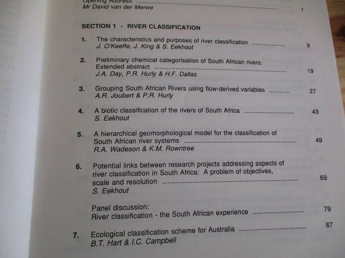 Classification of rivers and environmental health indicators - A Joint SA/ Australian Workshop