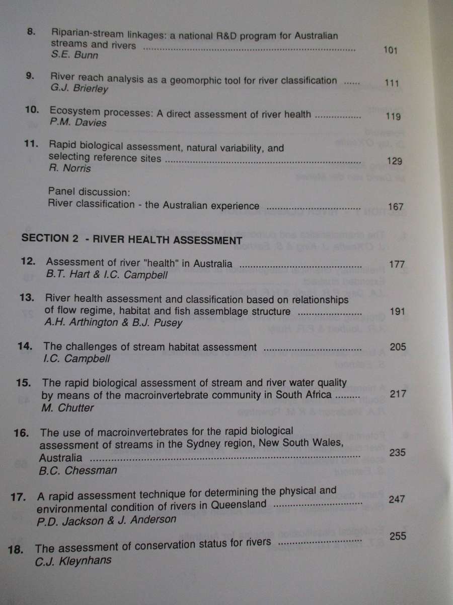 Classification of rivers and environmental health indicators - A Joint SA/ Australian Workshop
