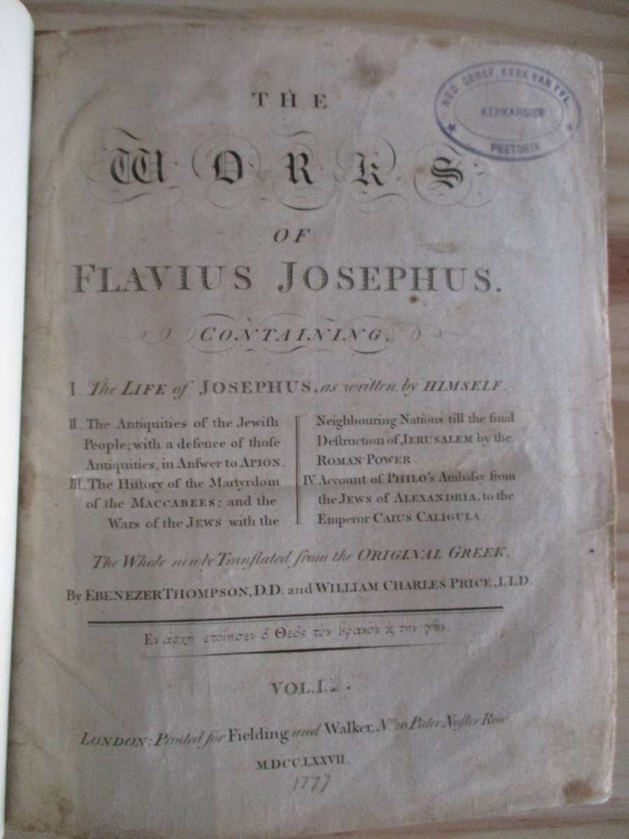 The Works of Flavius Josephus. Printed 1777