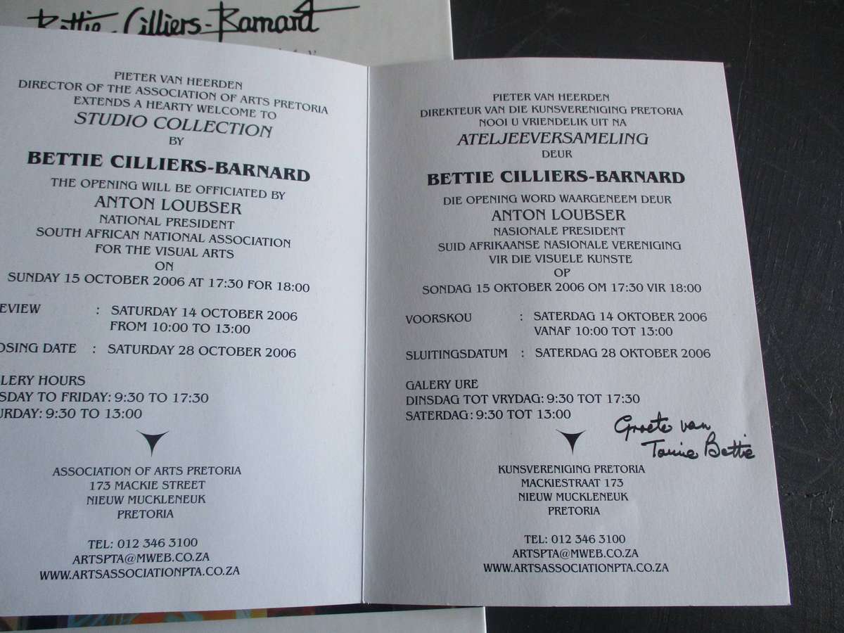 Bettie Cilliers-Barnard - Towards infinity. With exhibition invitation and drawings.