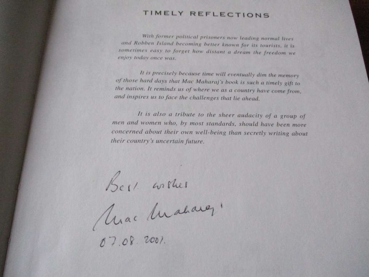 SIGNED. REFLECTIONS IN PRISON Edited by Mac Maharaj  Foreword by Desmond Tutu