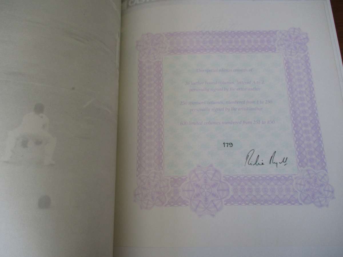 SIGNED BY ARTIST AND ALL THE CRICKETERS PAINTED IN THE ALBUM.  A Brush With Cricket.  Richie Ryall