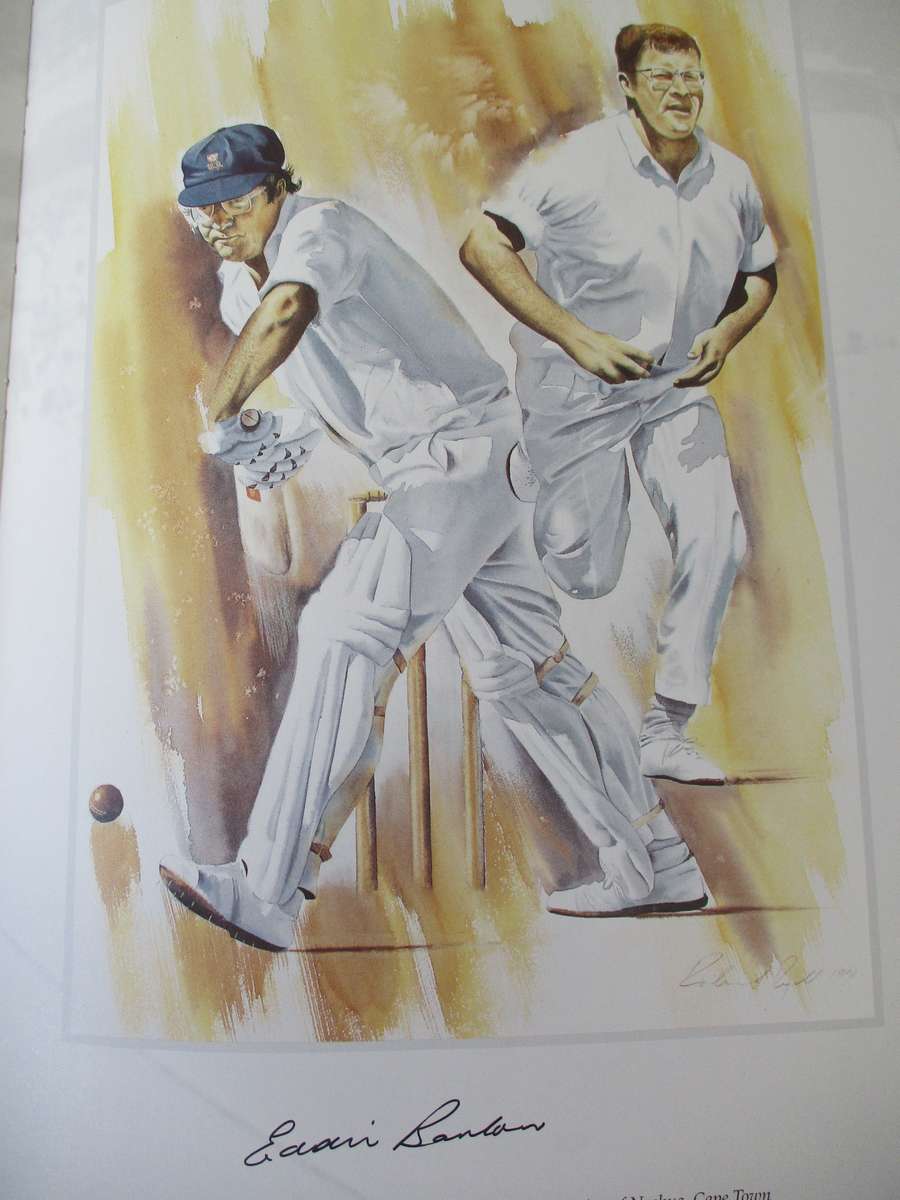 SIGNED BY ARTIST AND ALL THE CRICKETERS PAINTED IN THE ALBUM.  A Brush With Cricket.  Richie Ryall