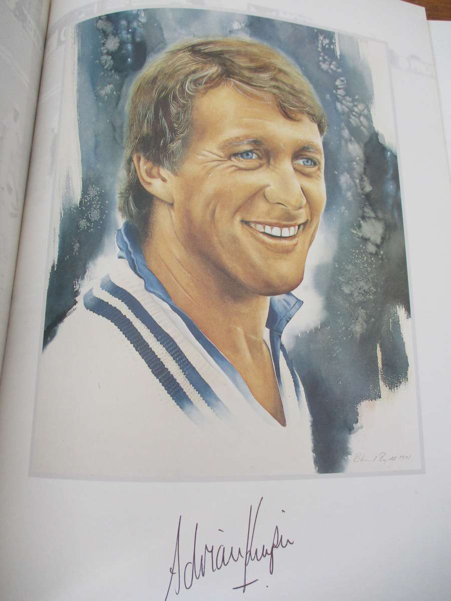 SIGNED BY ARTIST AND ALL THE CRICKETERS PAINTED IN THE ALBUM.  A Brush With Cricket.  Richie Ryall