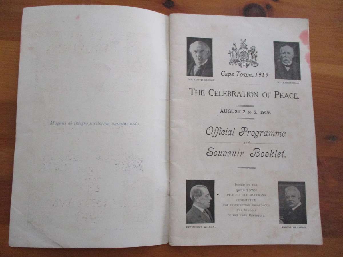 The Peace Celebrations Cape Town 1919 Official Programme and Sovenier Booklet