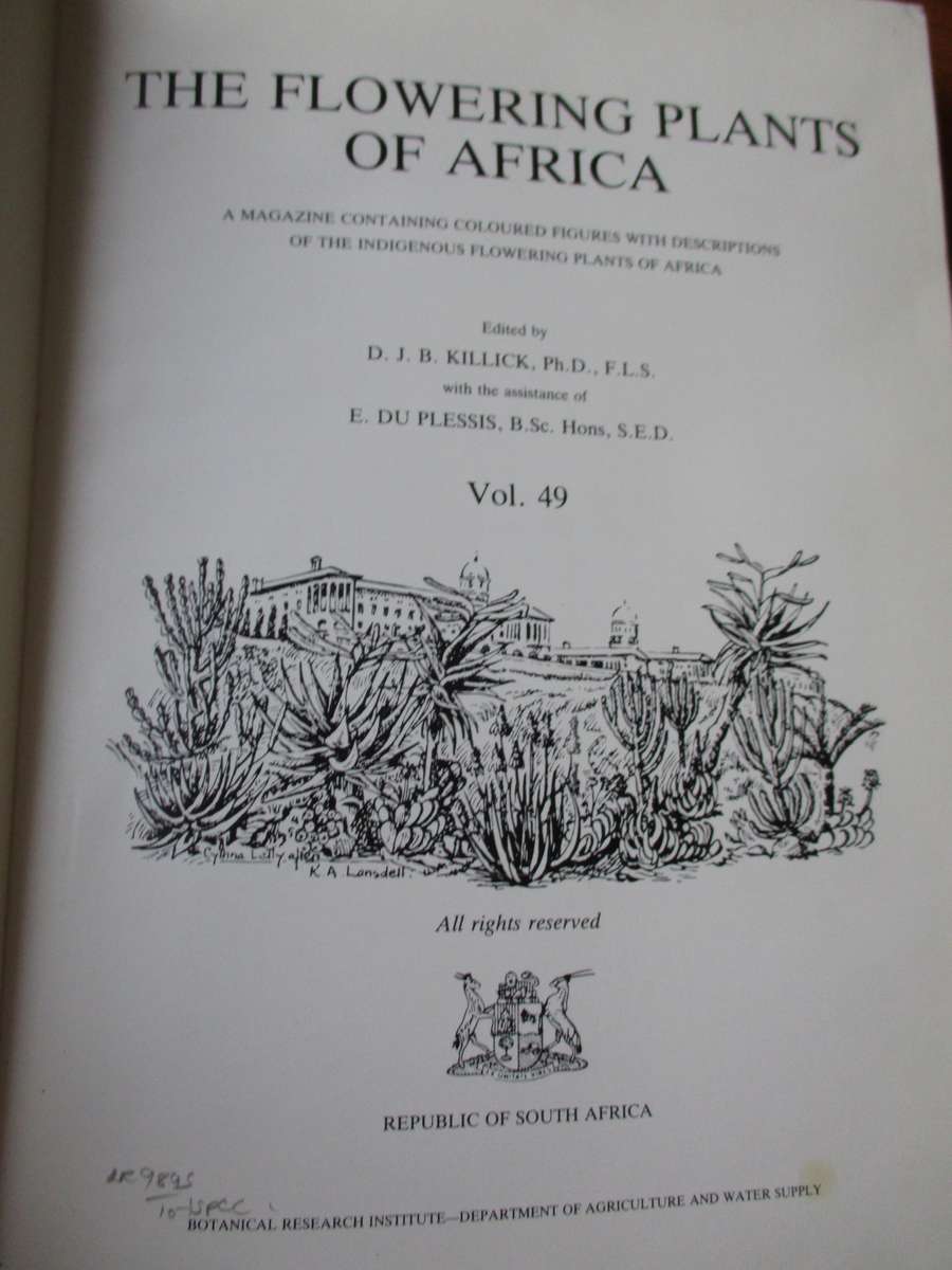 Flowering Plants of Africa Vol.49  D.J.B Killick and E. Du Plessis
