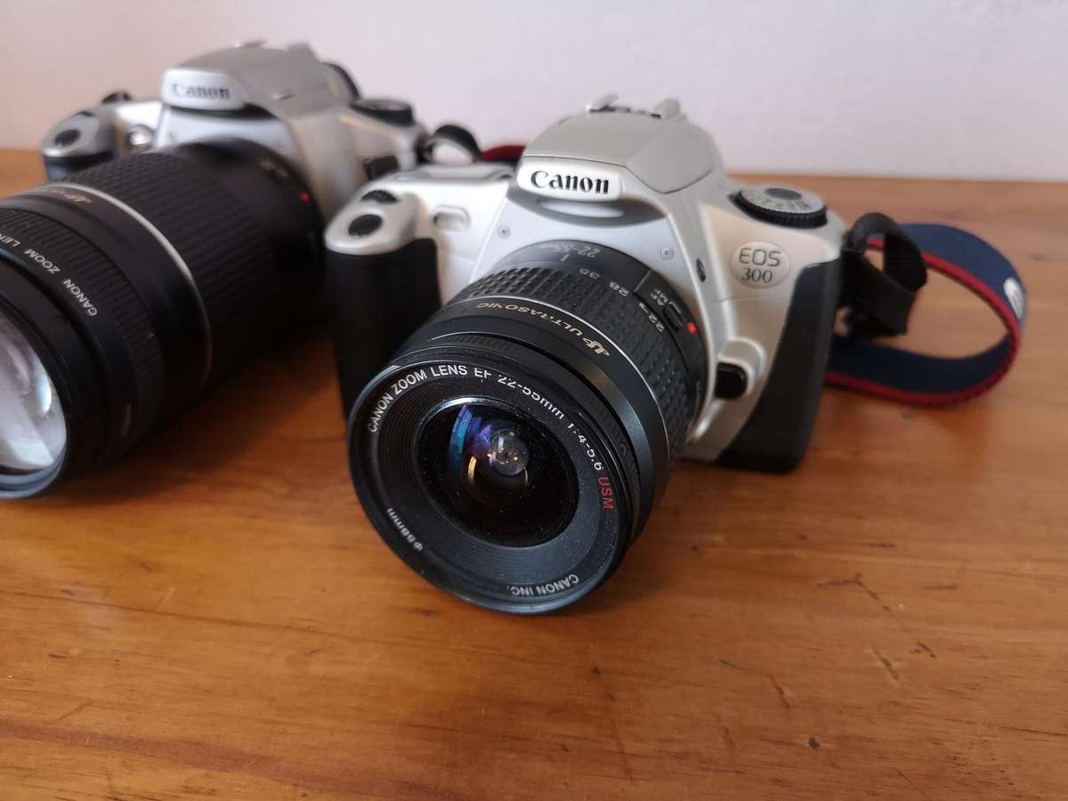 Two Canon EOS 35mm film cameras