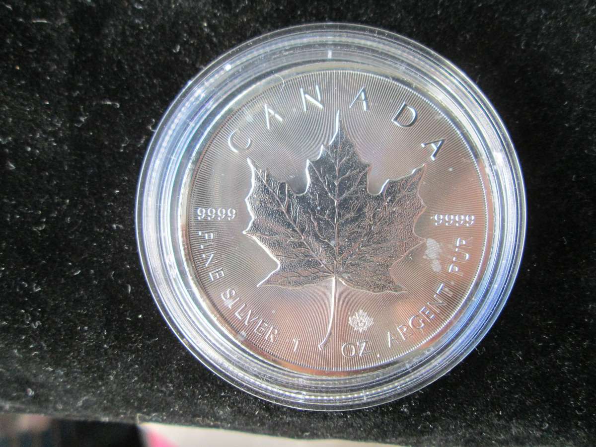 2017 Canada 1oz Silver Maple Leaf.  NB SLIGHT MILK SPOTS ON FRONT AND BACK.