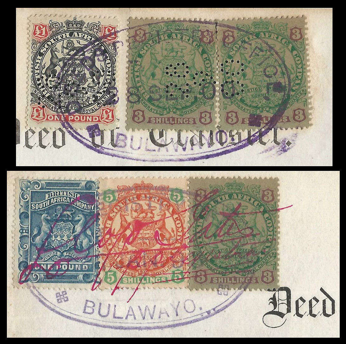 British South African Company.  2 x Items on piece as per scan.  Very fine condition.
