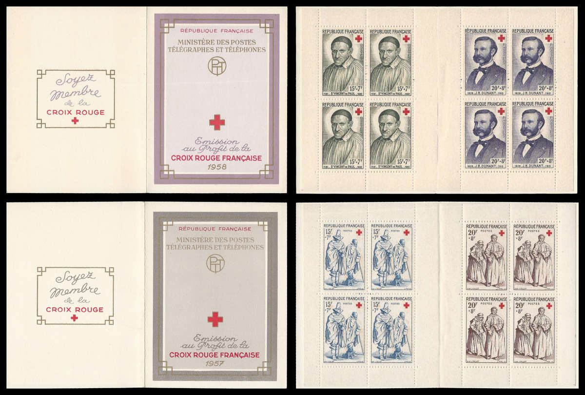 France.  1954, 1956.  Red Cross Booklets.  Very fine.