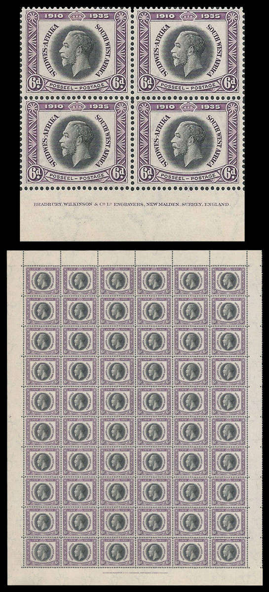 South West Africa.  1935 Complete pane.  Cat.value R7 680-00. UM.