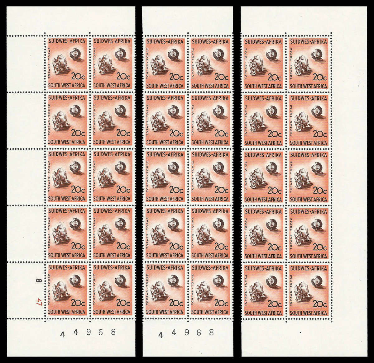 South West Africa. Cat.value R16 800-00. 20c Harrison Paper Reconstructed Sheet.