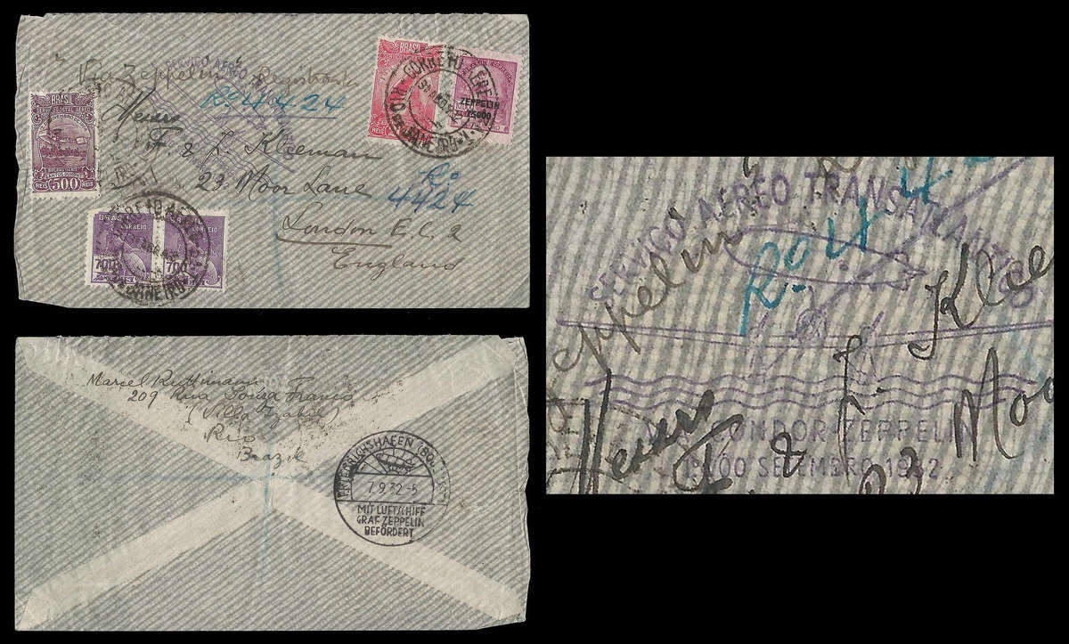 1932 Graf Zeppelin Condor cover. Brazil to Great Britain.