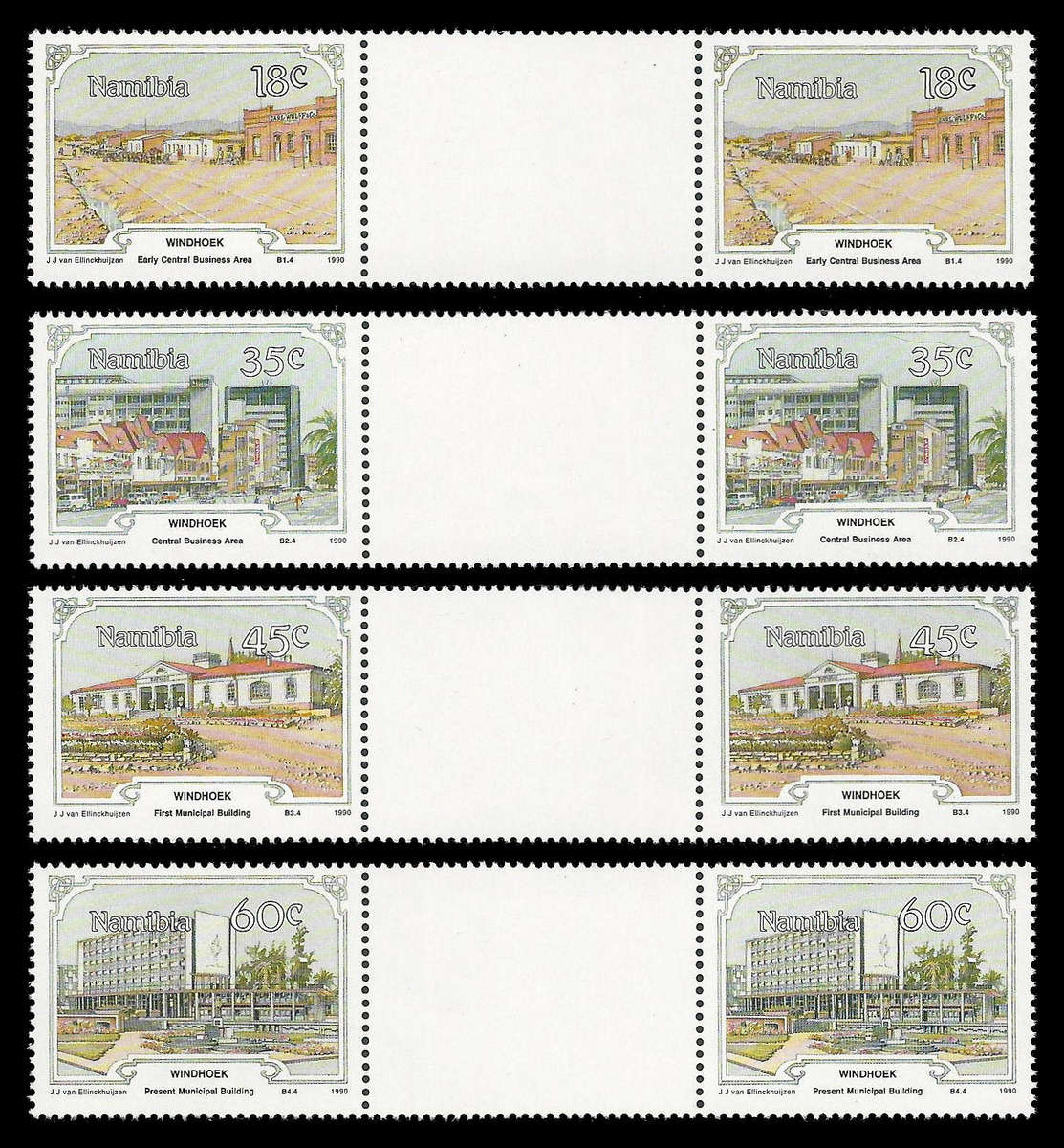 Namibia - Proofs.  1990 Windhoek.  Cat.value R2 500-00.   Complete set of Gutter Pairs.  UM.