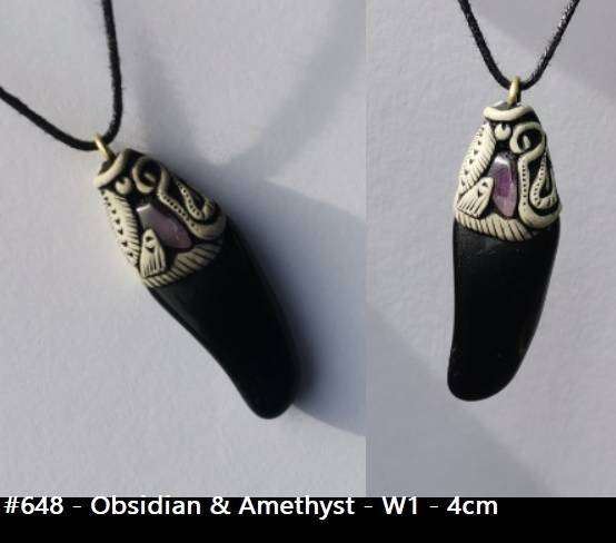 Obsidian and Amethyst pendant - 4cm - #obsidian #pendant